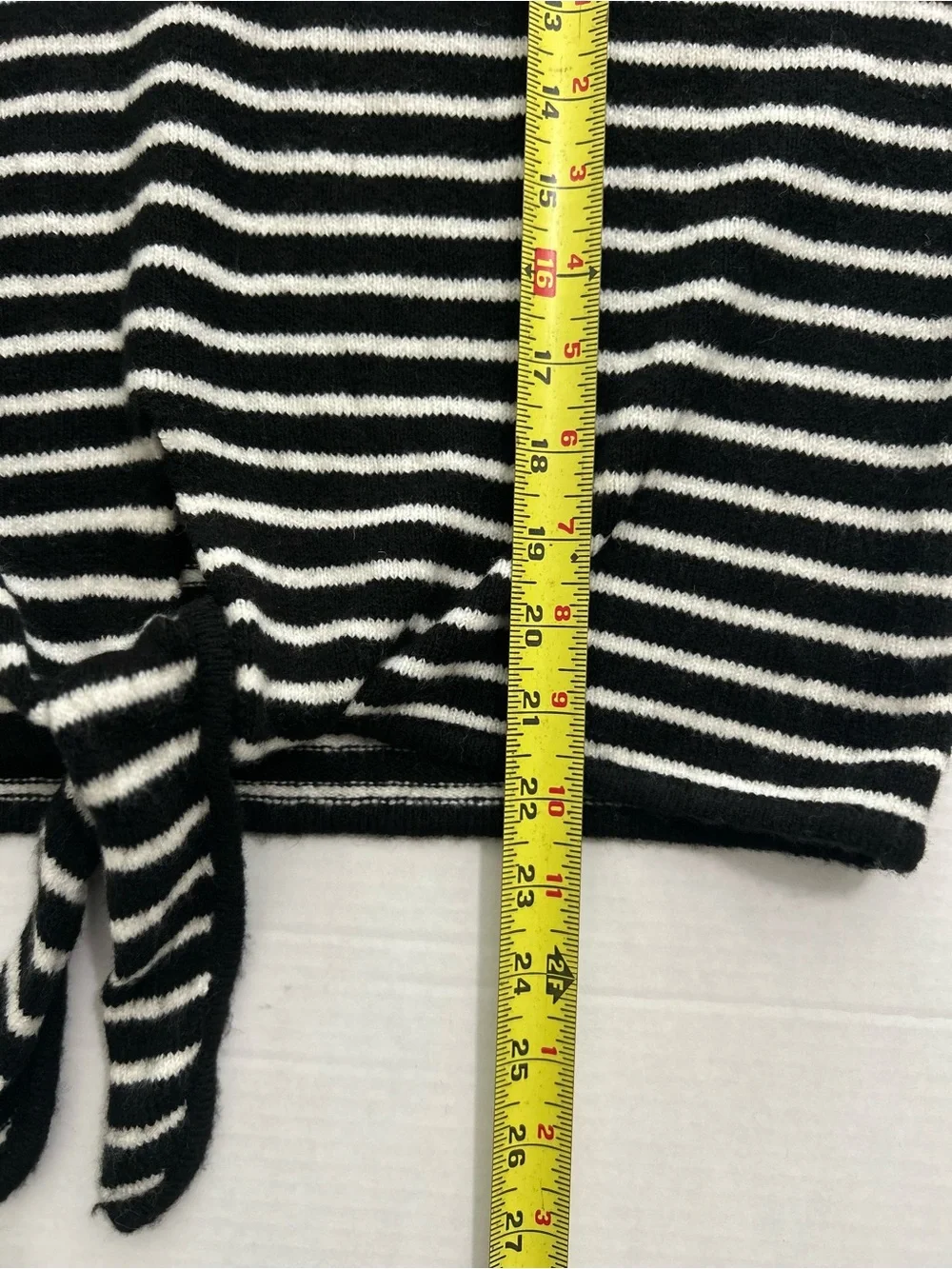 NWT LOFT Womens Sweater Black White Striped Pullover Wool Mock Neck Front Tie S